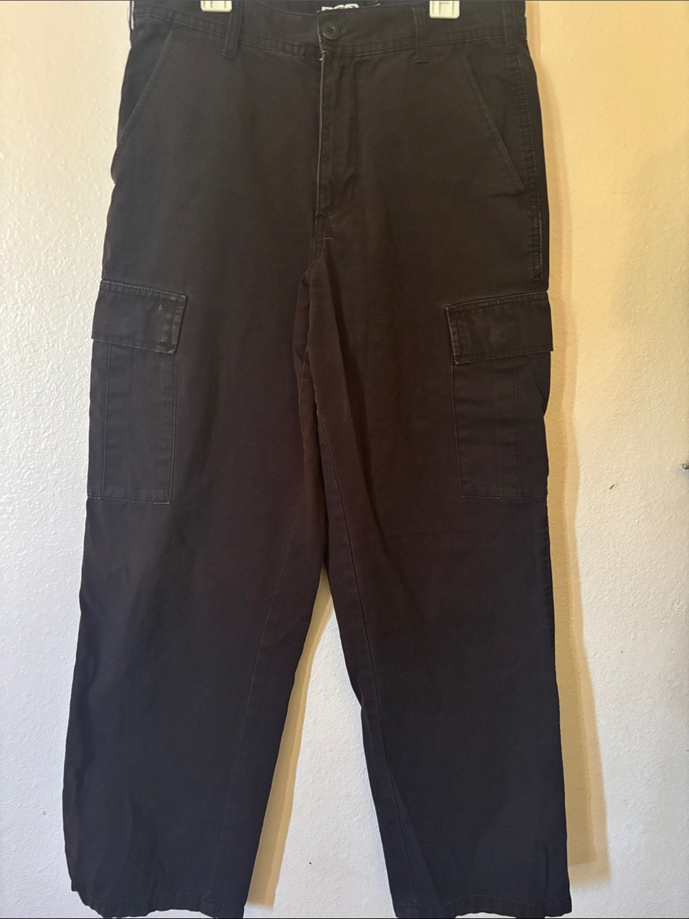 RSQ Black Wide Leg Cargo Pants with Side Flap Pockets, Size 28/30